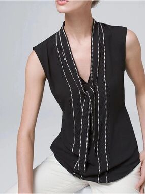 White House Black Market Contrast Stitch Bow Shell in Black White Women’s XS